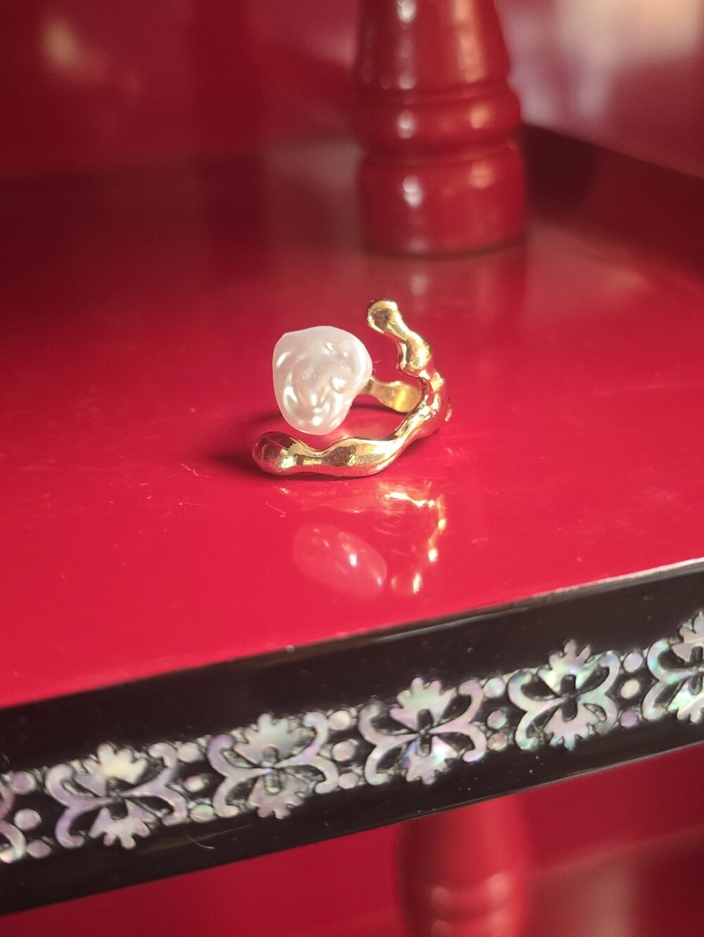 Gold Pearl Statement Ring - Women Jewelry Sz 8
